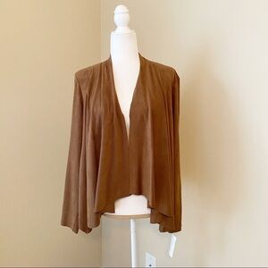 Live A Little Faux Suede Drape Front Brown Jacket NEW - Large